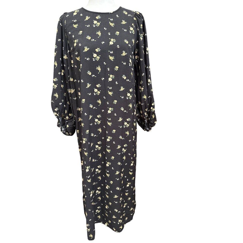 Floral Print Prairie Cottage Core Dress Balloon Sleeves Modest Back Slit Small